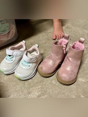 Kids Pink Glitter Boots - Comfortable Everyday Toddler tennis shoes